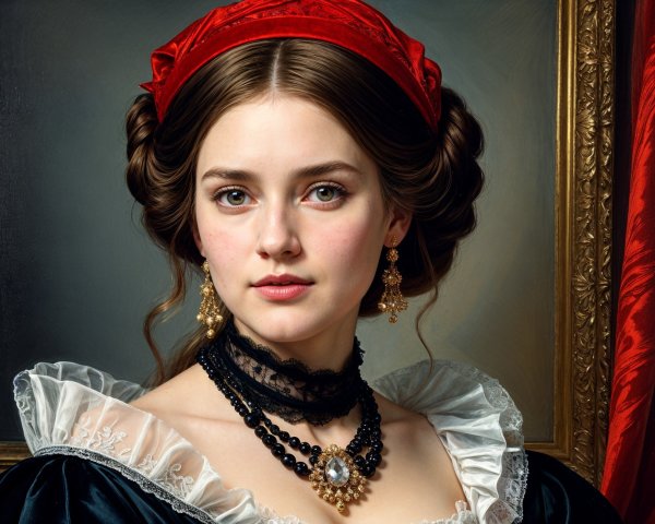 Portrait of a Young Woman in Black Gown and Jewelry