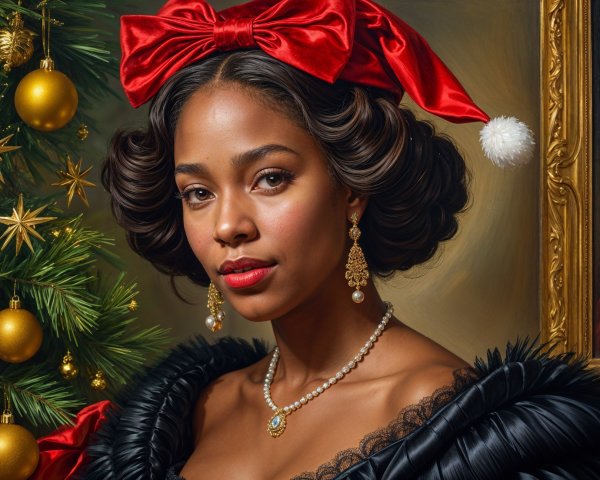 Elegant Woman by Decorated Christmas Tree