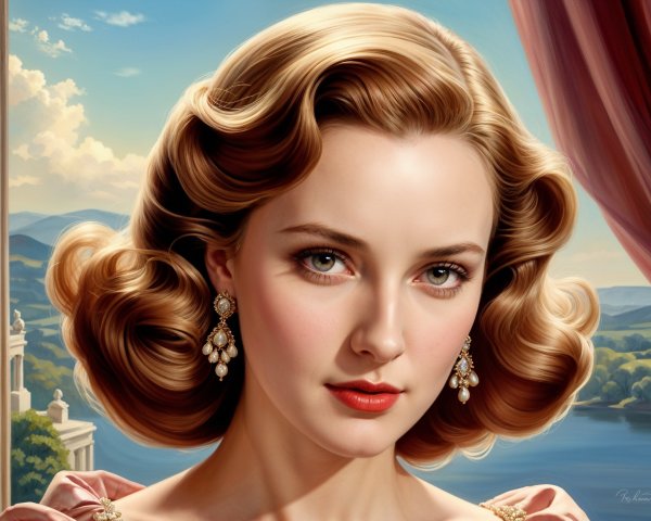 Glamorous Woman in Vintage Pink Gown by Serene Lake