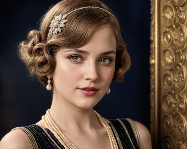 Vintage Glamour Portrait of a Young Woman in Black Dress