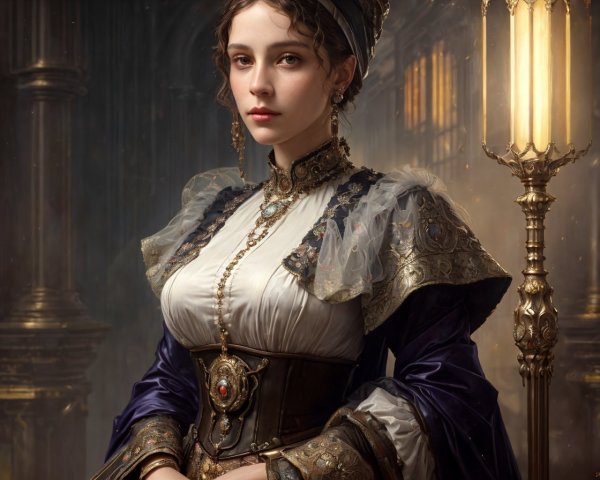 Ornate Historical Outfit with Intricate Embroidery