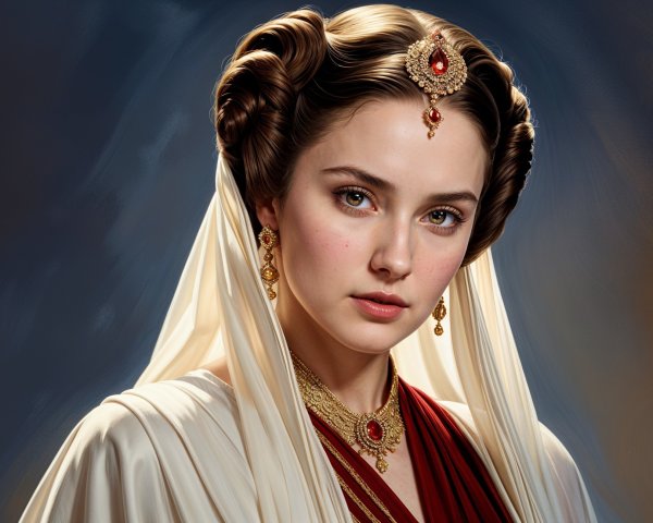 Portrait of a young woman with elegant hair and jewelry