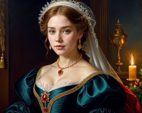 Portrait of a Young Woman in Elegant Historical Dress