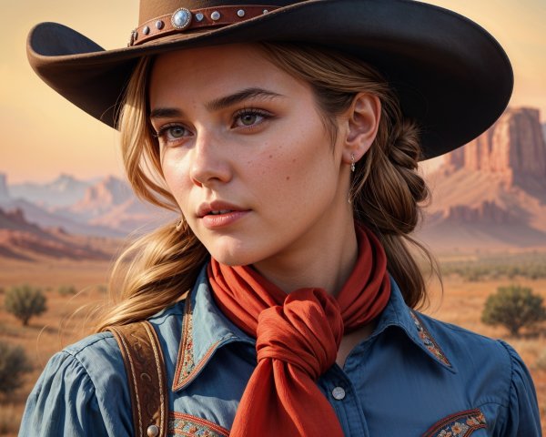 Young Woman in Cowboy Hat in Desert Landscape
