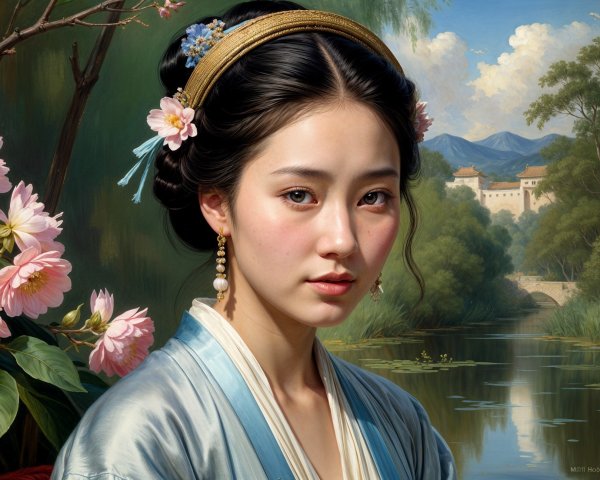 Serene Portrait of Young Woman in Traditional Attire