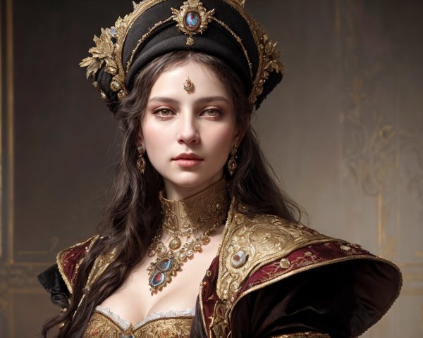 Regal Woman in Historical Costume with Crown