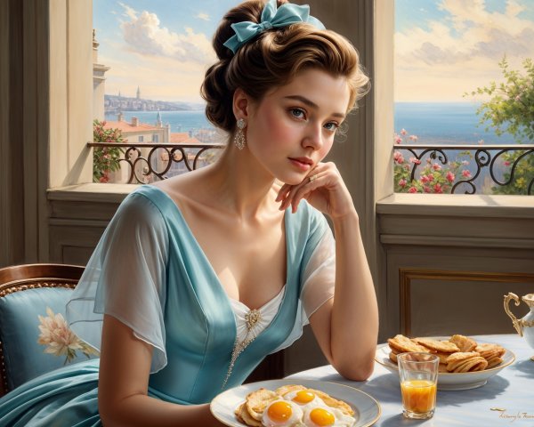 Sophisticated Breakfast Scene with Sea View and Flowers