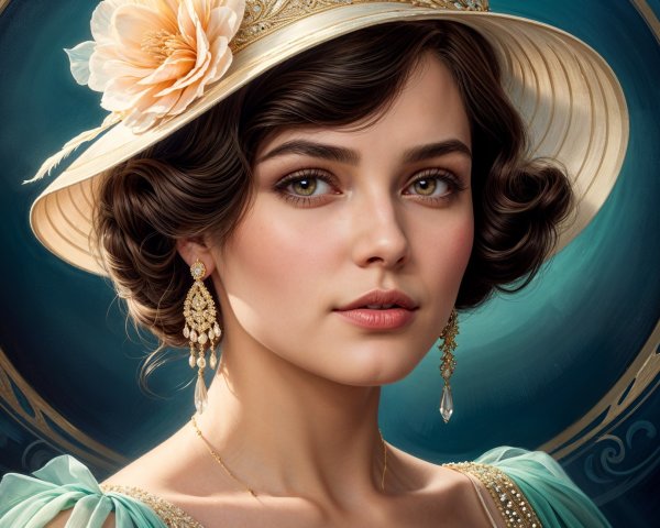 Young woman with flower in hair and elegant dress