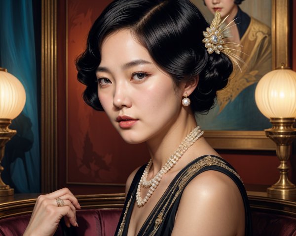 Vintage Elegance: Young Woman in Classic Black Dress