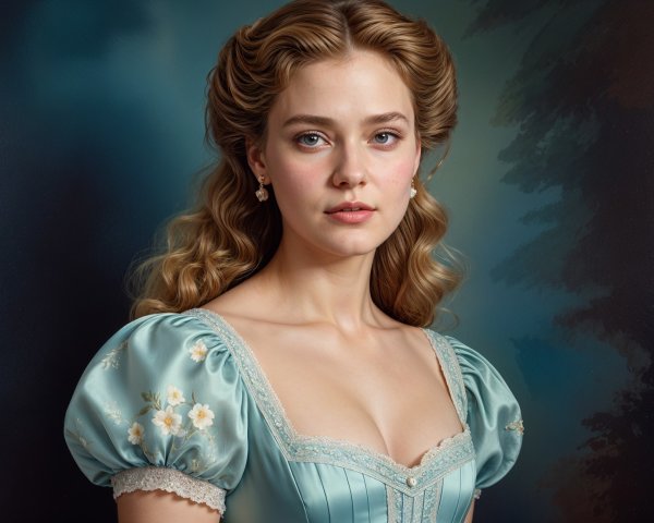 Portrait of a Young Woman in a Blue Dress