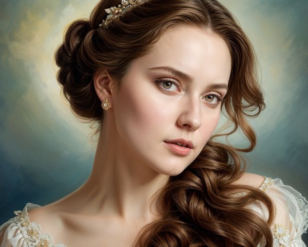 Portrait of a young woman with elegant features and attire