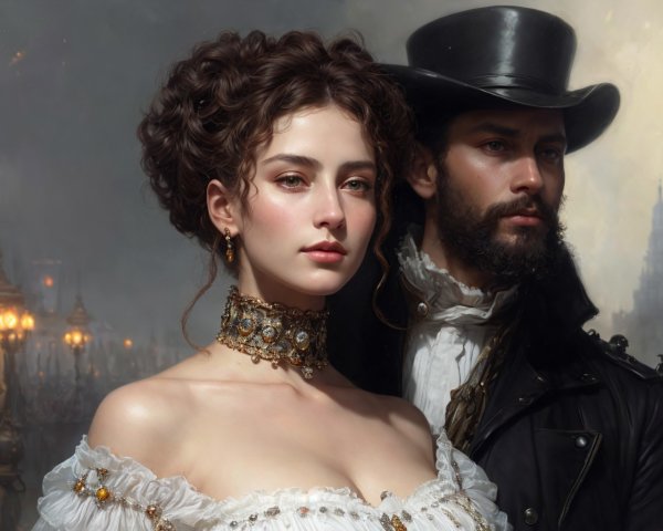 19th-Century Portrait of a Couple in Elegant Attire