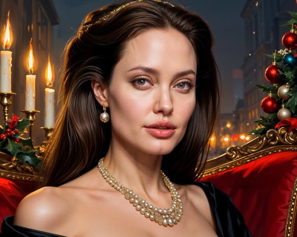 Glamorous Woman in Festive Setting with Candlelight