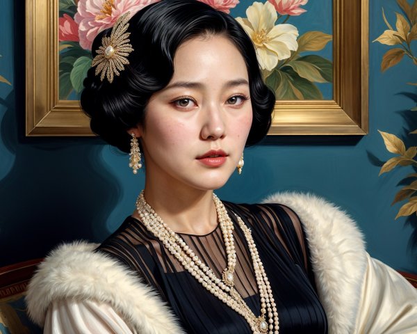 Serene Portrait of a Young Woman in Elegant Attire