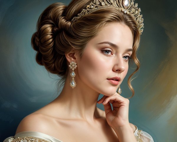 Elegant Portrait of a Young Woman with Tiara and Updo