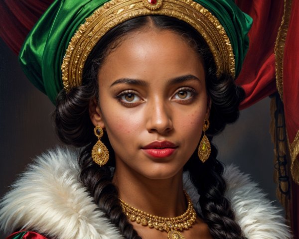 Young Woman in Vibrant Fabrics and Elaborate Jewelry