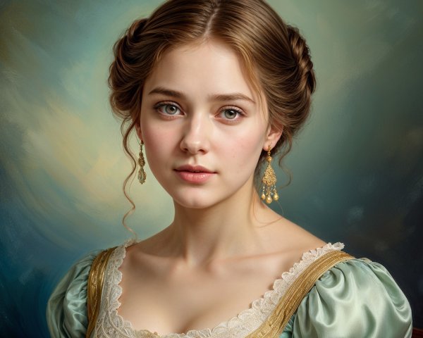 Portrait of a Young Woman in Pastel Green Gown