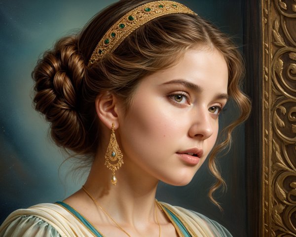 Elegant portrait of a young woman with golden accessories