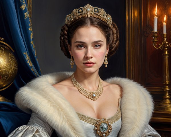 Regal Woman in Elegant Gown and Opulent Setting