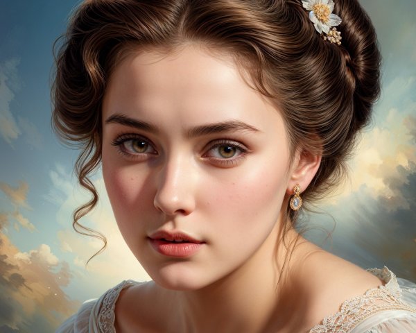 Close-Up Portrait of a Young Woman with Floral Accents