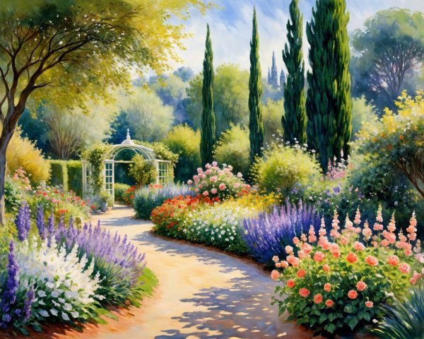 Vibrant Garden Pathway Surrounded by Colorful Flowers
