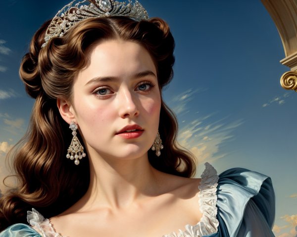Young Woman in Elegant Blue Gown with Tiara