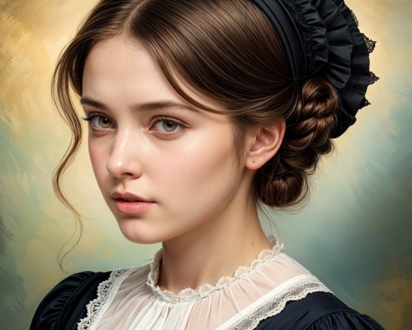 Victorian-Inspired Portrait of a Thoughtful Young Woman