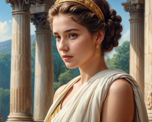 Young Woman in Classical Setting with Ancient Columns