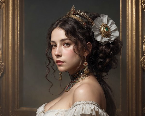 Woman in Historical Royal Attire with Headdress