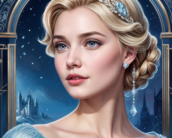 Princess in a Winter Landscape with Castle Backdrop
