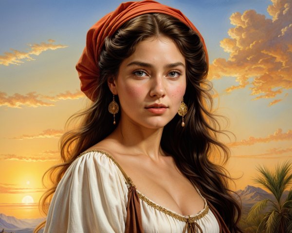Thoughtful Young Woman Against Sunset Landscape