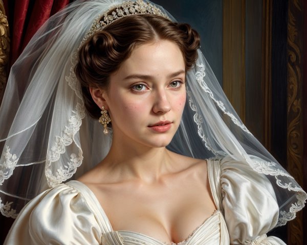Elegant Bridal Portrait with Rich Backdrop and Veil
