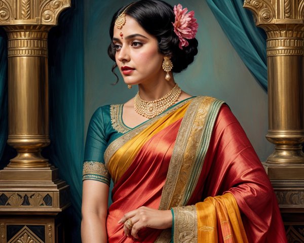 Elegant Saree with Rich Colors and Traditional Jewelry