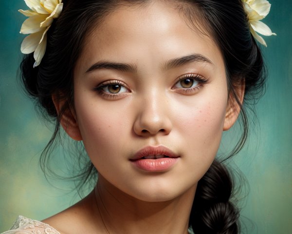 Portrait of a Young Woman with Flowers in Hair