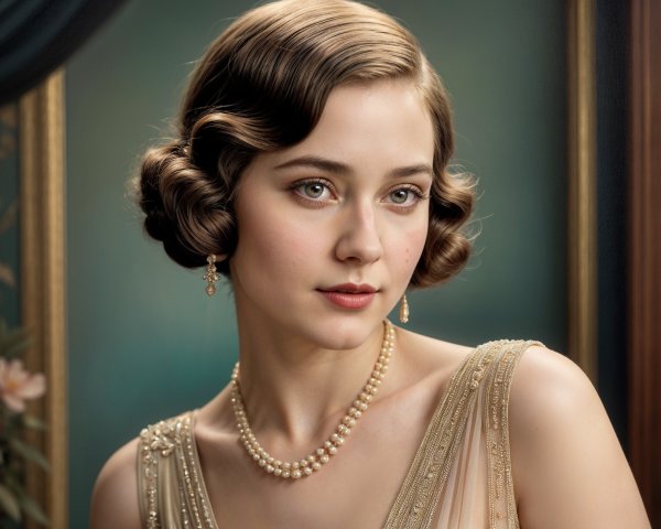 Young woman in vintage gown with elegant curls