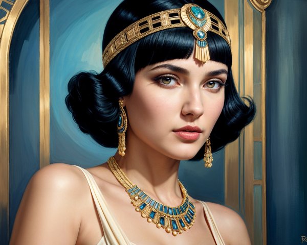 Portrait of a Woman in Ancient Elegance and Jewelry