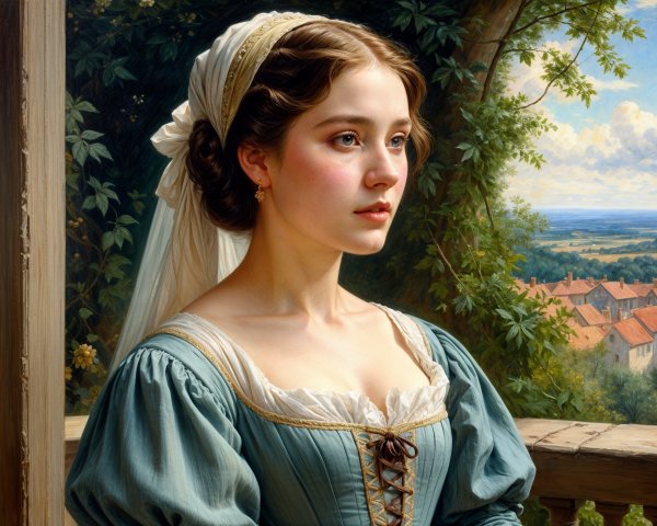 Portrait of a Young Woman in a Serene Landscape