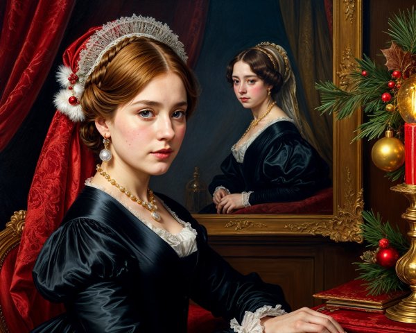 Elegant Woman in Black Dress at Festive Table