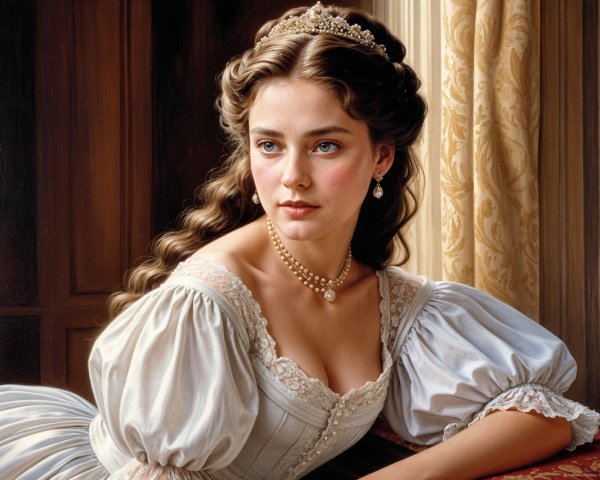Elegant Portrait of a Young Woman in White Gown