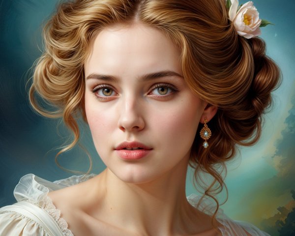 Young woman with wavy blonde hair and green eyes