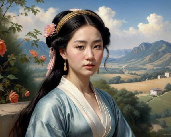 Serene Portrait of Young Woman in Traditional Attire