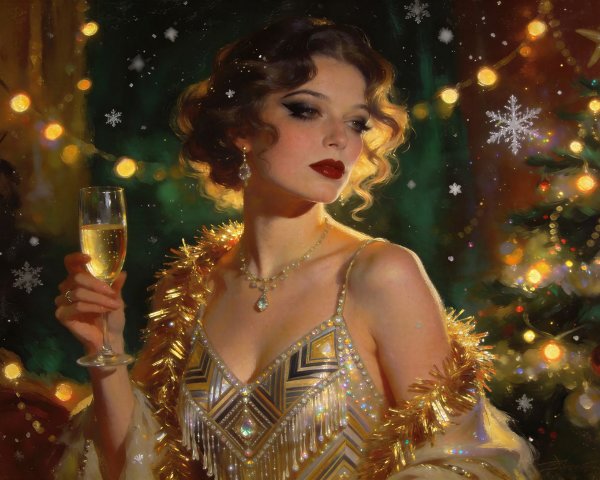Elegant Woman in Art Deco Dress with Champagne