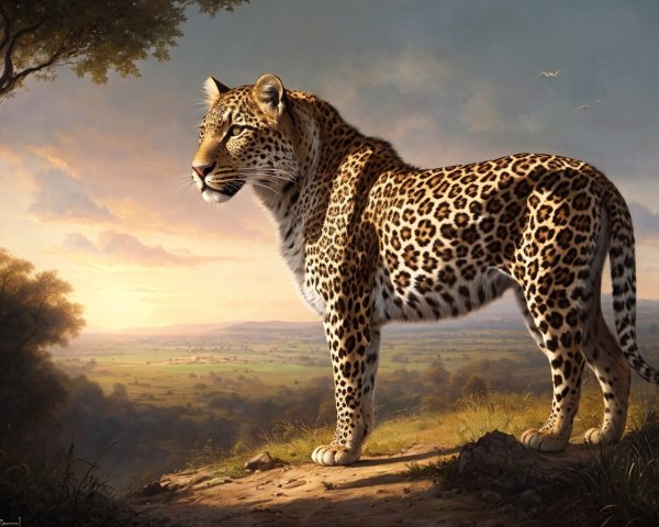 Majestic leopard on rocky outcrop in sunlit savanna