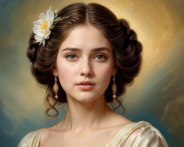 Elegant Braided Updos with Floral Accents and Gold Jewelry
