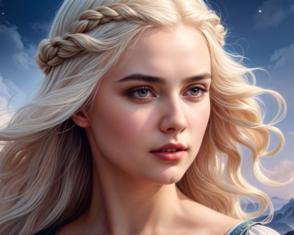 Young Woman with Blonde Hair and Fantasy Outfit