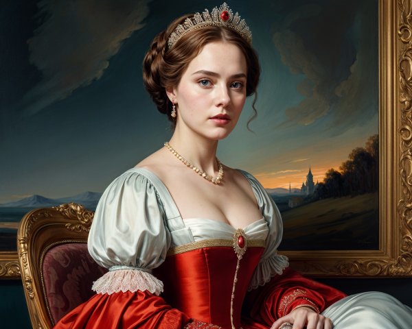 Regal Young Woman in Elegant Gown and Tiara