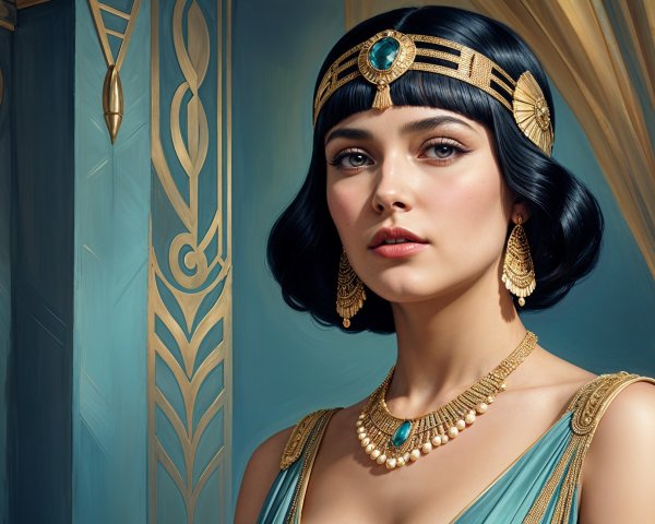 Young Woman in Luxurious Ancient Attire and Jewelry
