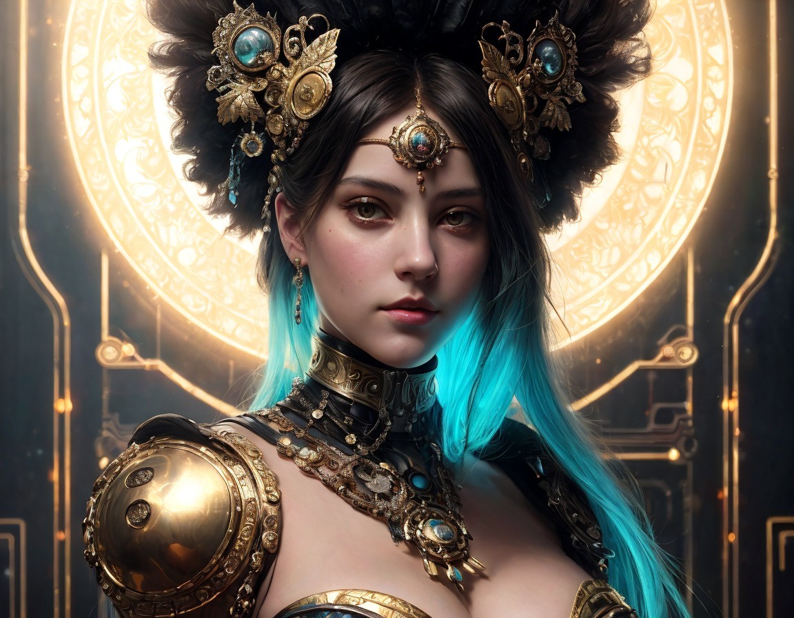 Fantasy Character with Blue Hair and Ornate Armor