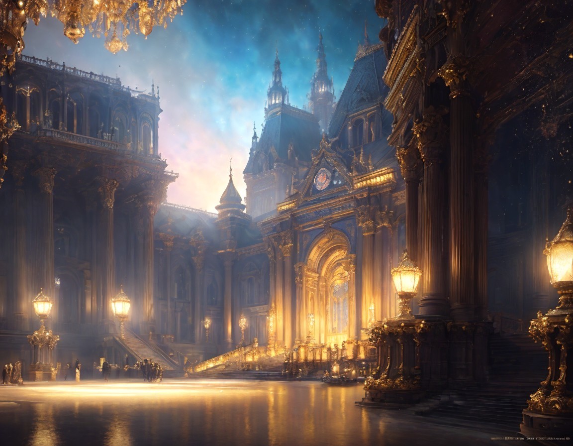 Opulent Grand Hall with Elaborate Architecture and Light