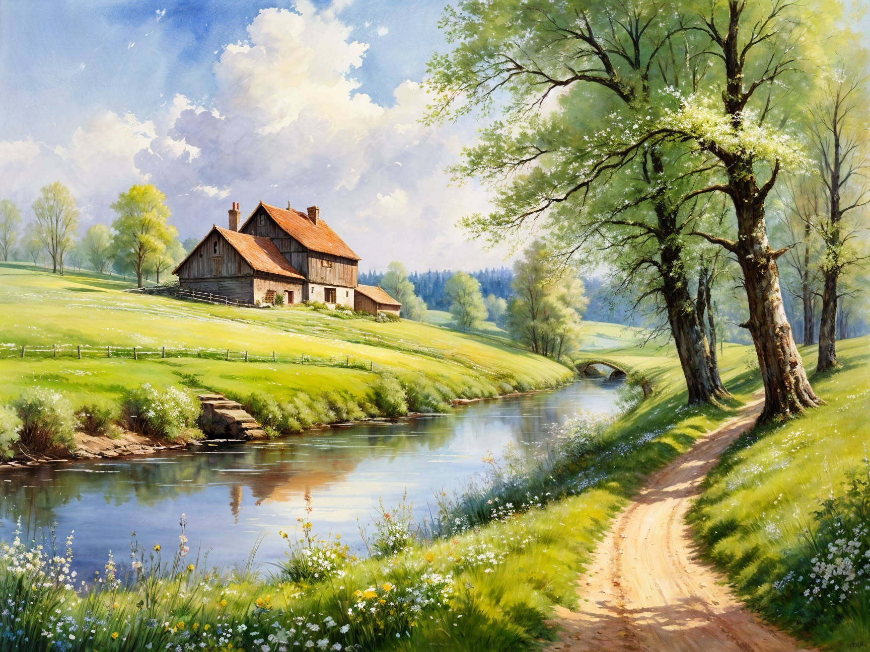 Charming House in Lush Green Landscape with River